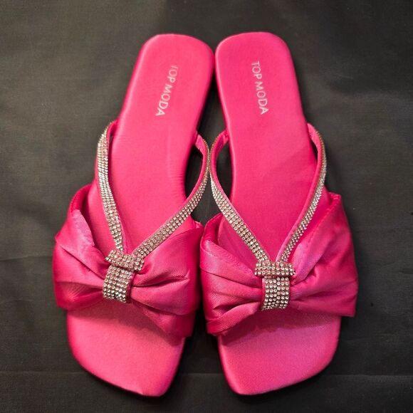 BRABD NEW TOP MODA BOWNOT RHINESTONE SATIN SQUARE TOE SANDAL G1 - Picture 2 of 16